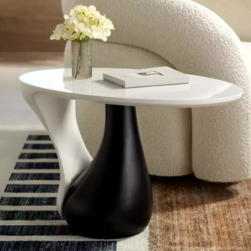 Dali Melt Modern Black Oval Coffee Table 27 1/2 x 17 1/2 White Marble Tabletop and Side for Living Room Bedroom House