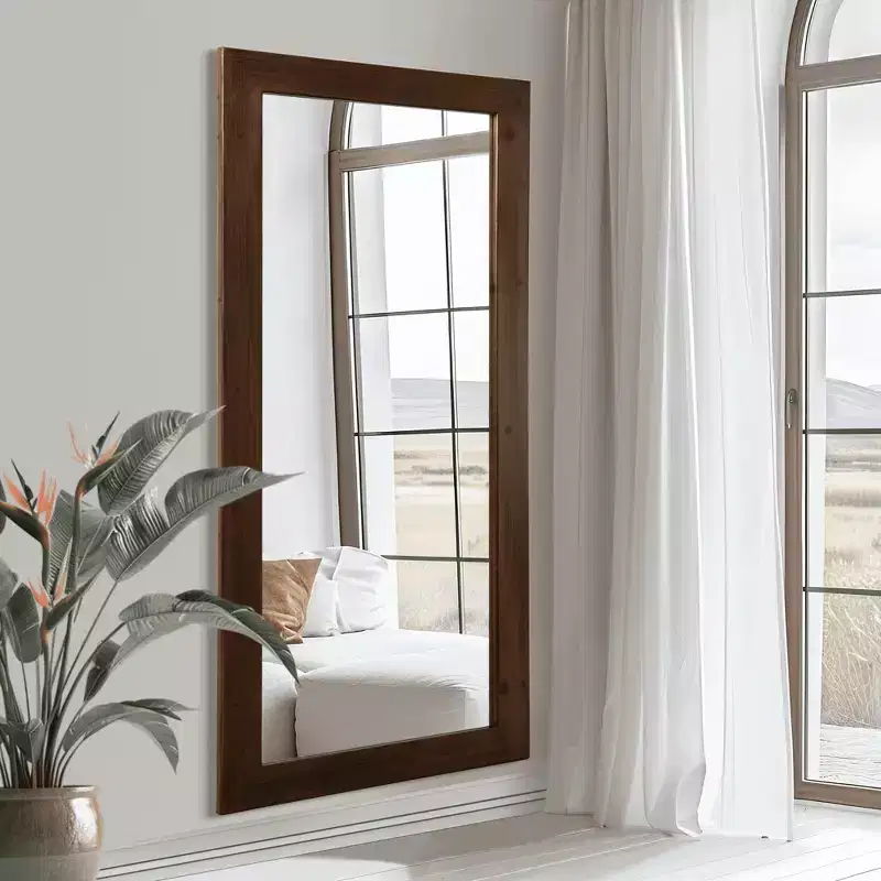 Full-Length Mirror Solid Wood Straight Edge 71x31in Wall Mount