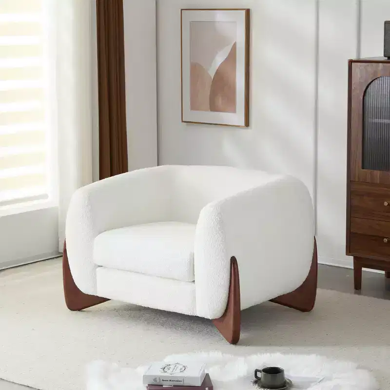 Contemporary Boucle Upholstered Club Chair, Beige