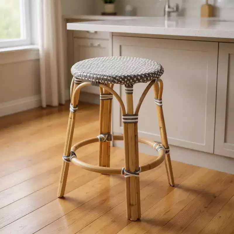 24 Natural Gray And Heavy Duty Plastic and Rattan Backless Counter Height Bar Chair