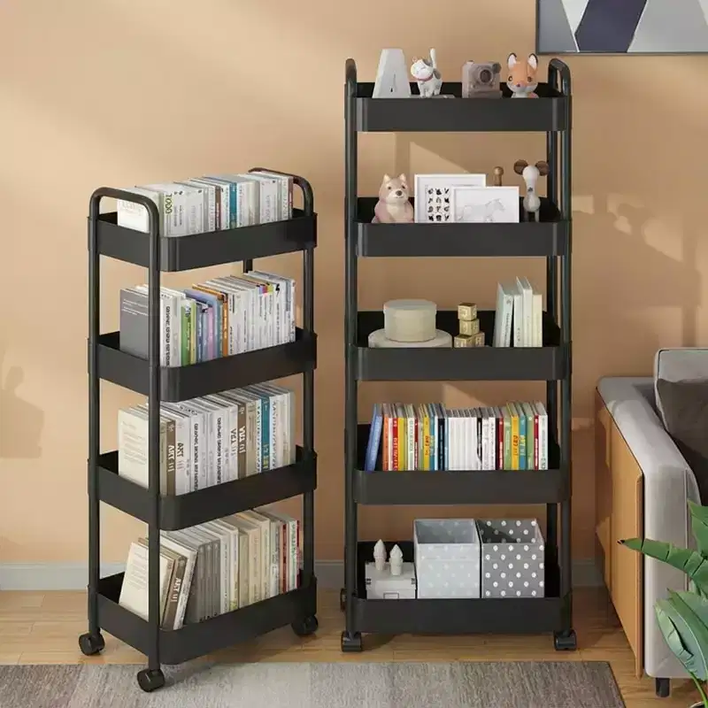 Slim 5-Tier Rolling Storage Trolley Cart with Handle, Narrow Space-Saving Utility Organizer Rack, Mobile Shelving Unit for Kitchen, Bathroom, Laundry
