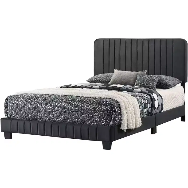 Passion Furniture Lodi Velvet UpholsteChannel Tufted King Panel Bed