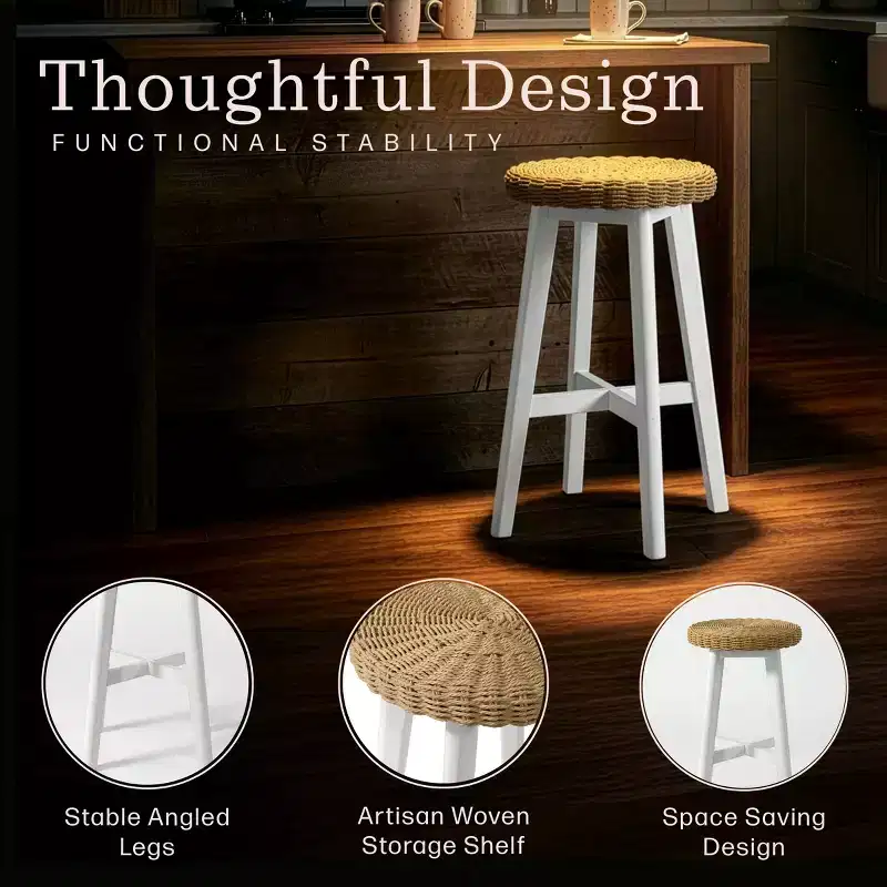 Alaterre Furniture 24in Round Bar Stool, White
