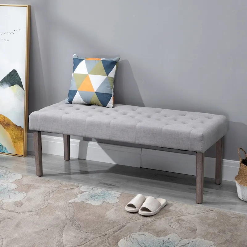 Simple Tufted Upholstered Ottoman Accent Bench with Soft Comfortable Cushion & Fashionable Modern Design