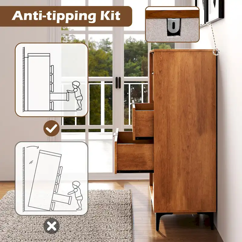 5-Drawer Dresser w/ Interlock System Metal Support Legs &