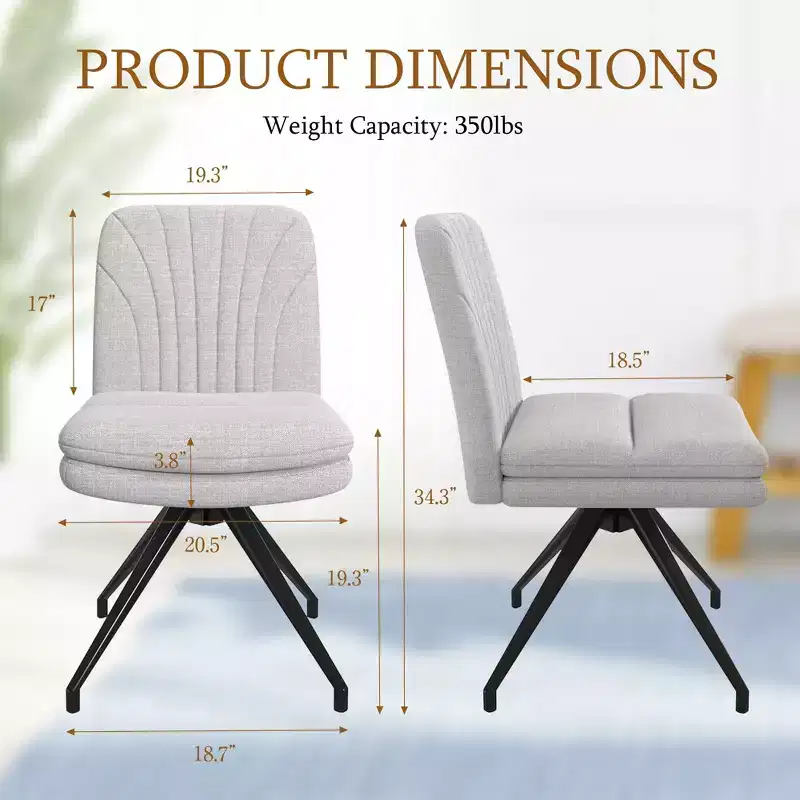 VECELO Upholstered Office Desk Chair Cross Legged Chair with Wide Padded Seat, Modern Computer Task Chair Gray/Beige