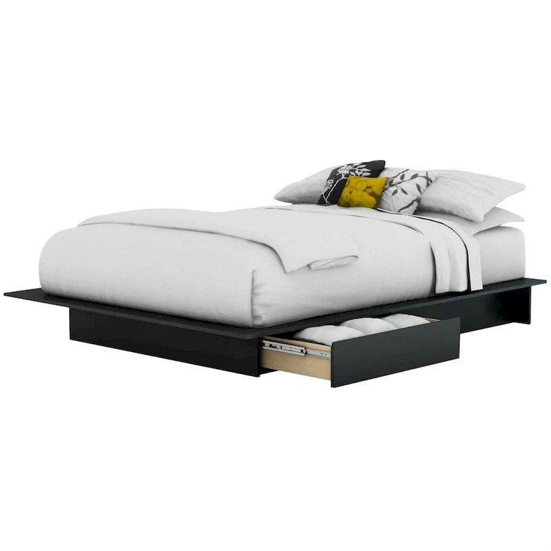 Full/Queen Platform Bed Frame with 2 Storage Drawers – Black, 2-Person Use