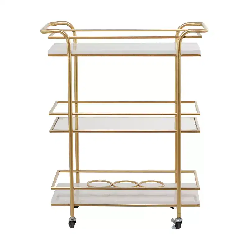 Glam Marble Bar Cart Gold - Olivia & May: Luxury Tea Serving Cart, No Assembly, Metal Frame