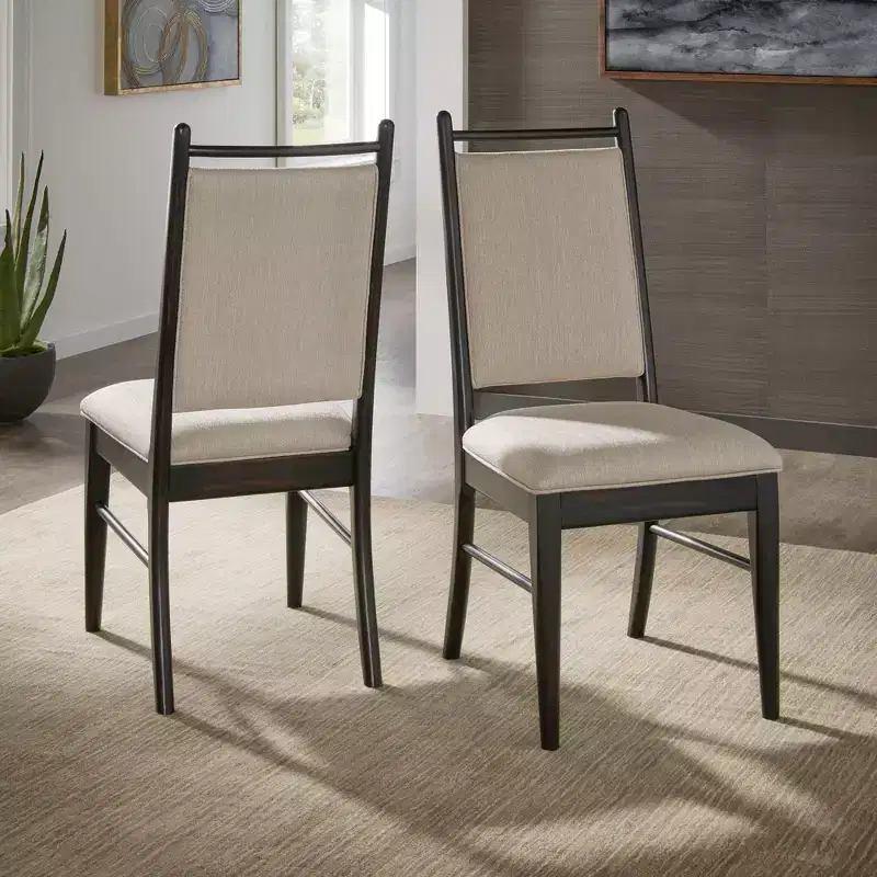 Wood Finish Beige Fabric Dining Chair