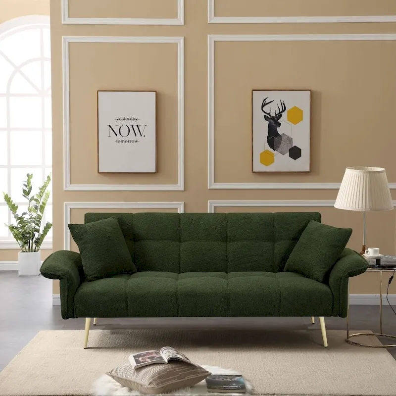 Modern 70-Inch Teddy Fleece Convertible Futon Sofa bed