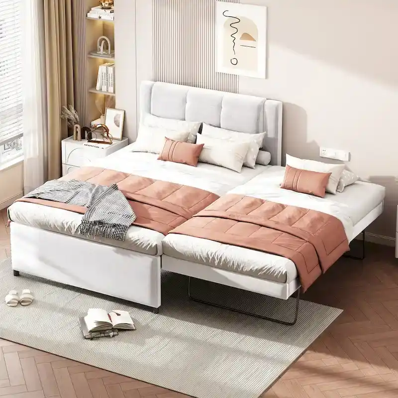 Merax Full Size Upholstery platform bed with Trundle