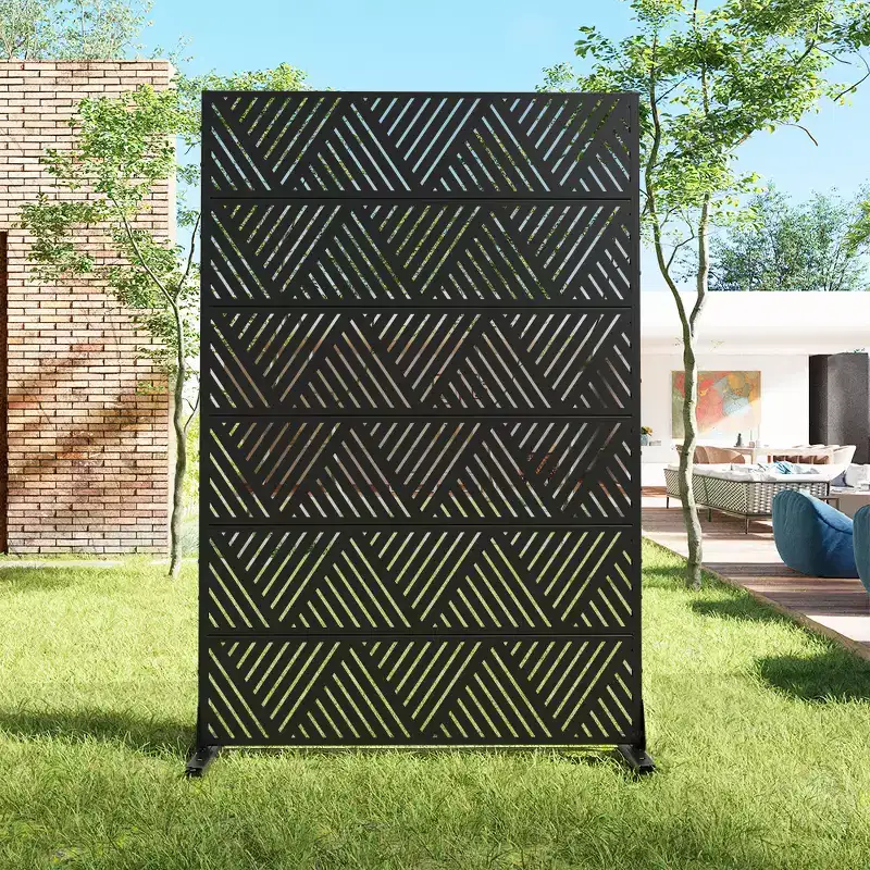 MAYEERTY Triangular Prismatic Light Black Galvanized Steel Screen Outdoor and Indoor Divider with Free Standing Decorative Privacy Screen