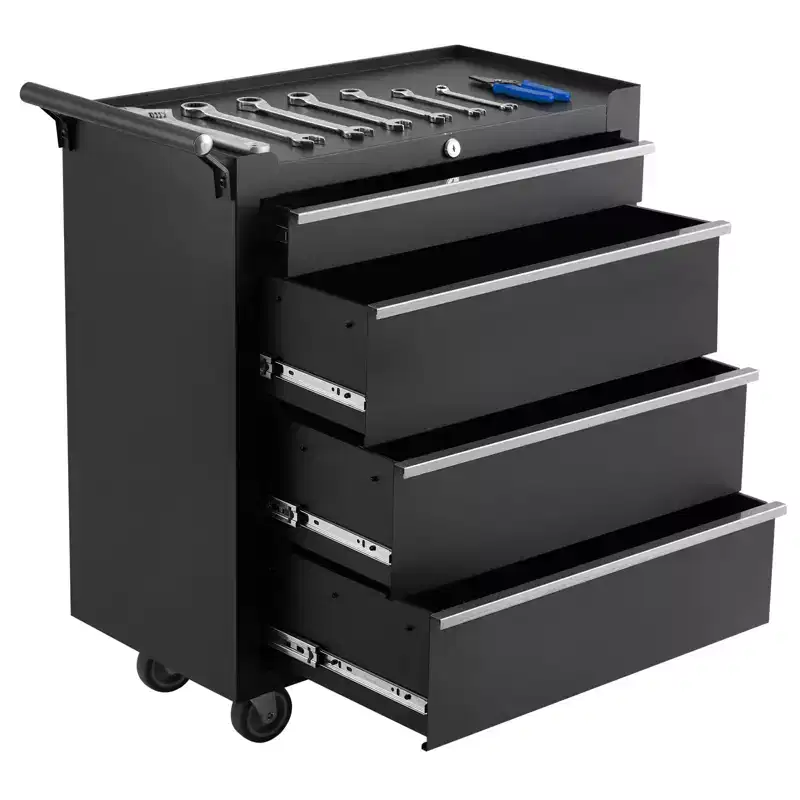 Heavy-Duty Rolling Tool Chest with 4 Lockable Drawers, Featuring a Sturdy Metal Cabinet and Smooth-Wheeling Mobility