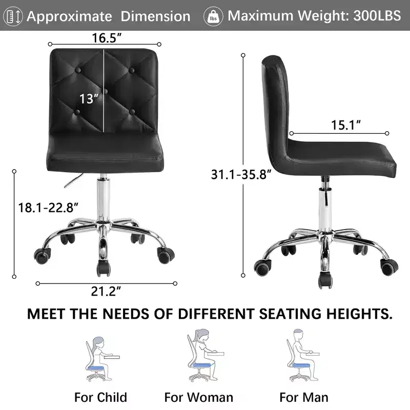 PU Leather Modern Office Computer Chair with Upholstery and Adjustable Metal Base, Mid-Back Armless Swivel Office Chairs