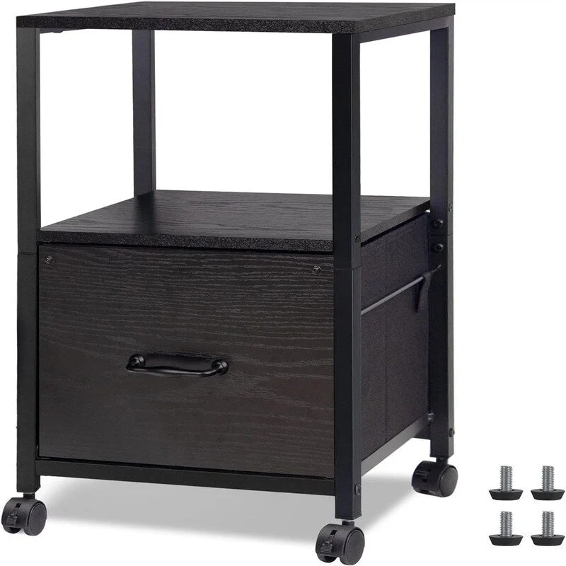 2 Tier Metal Mobile Under Desk Home Printer Stand - 11.81D x 15.75W x 25.6H
