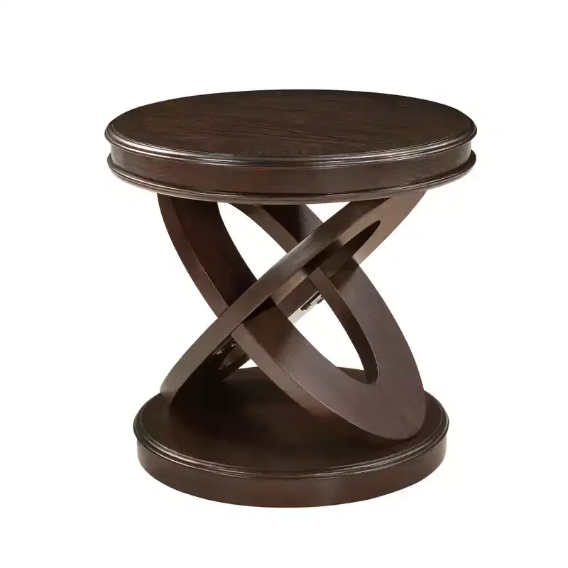 Retro Wood Round End Table with X-shape Base for Dining or Living Room, Espresso