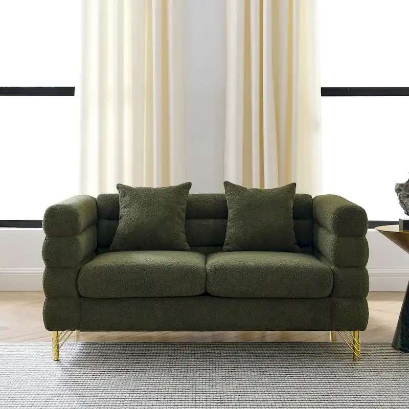 Ouyessir Teddy Fabric Modern Sectional Sofa Sets L-Shape/2/3/4 Seater Sofa Couch with Pillows