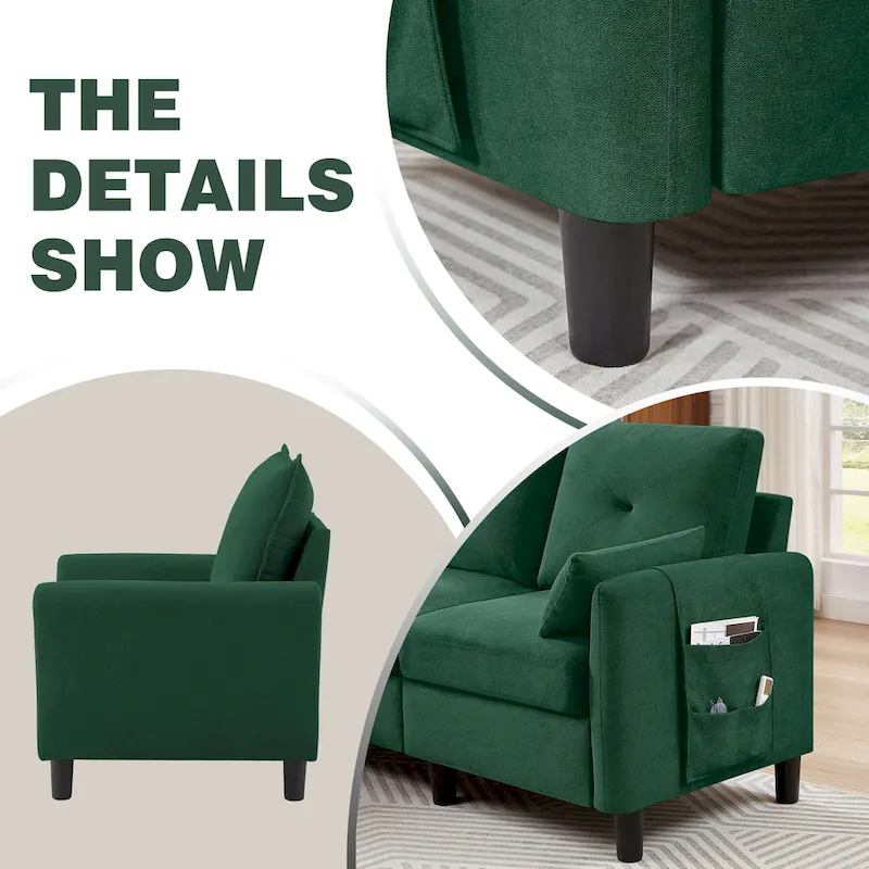 3-Pieces Sectional Sofa Set with Ottoman and Chair