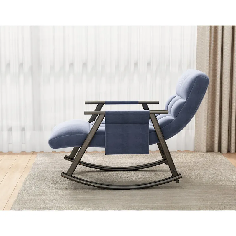 Casual folding rocking chair upholstered, lounge rocking chair adjustable high back and foot rest