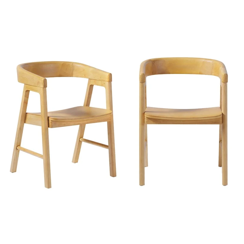 Modern Solid Wood Rounded Back Dining Chair with Armrests, Set of 2