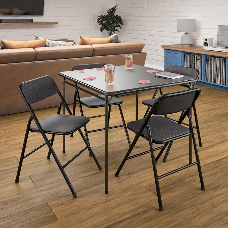 COSCO 5-Piece Folding Vinyl Table and Fabric Chair Set - 5 piece