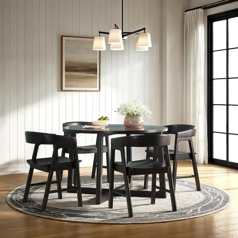 Modern Solid Wood Rounded Back Dining Chair with Armrests, Set of 2