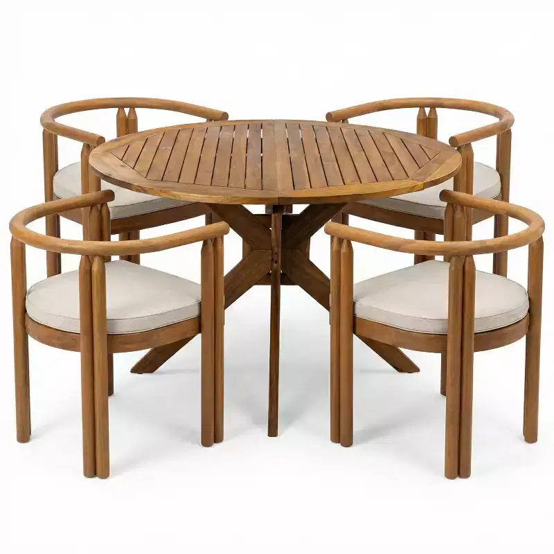 Christopher Knight Home Matteo 5 Piece Patio Rustic Acacia Wood Dining Set with Cushions and Slatted Table