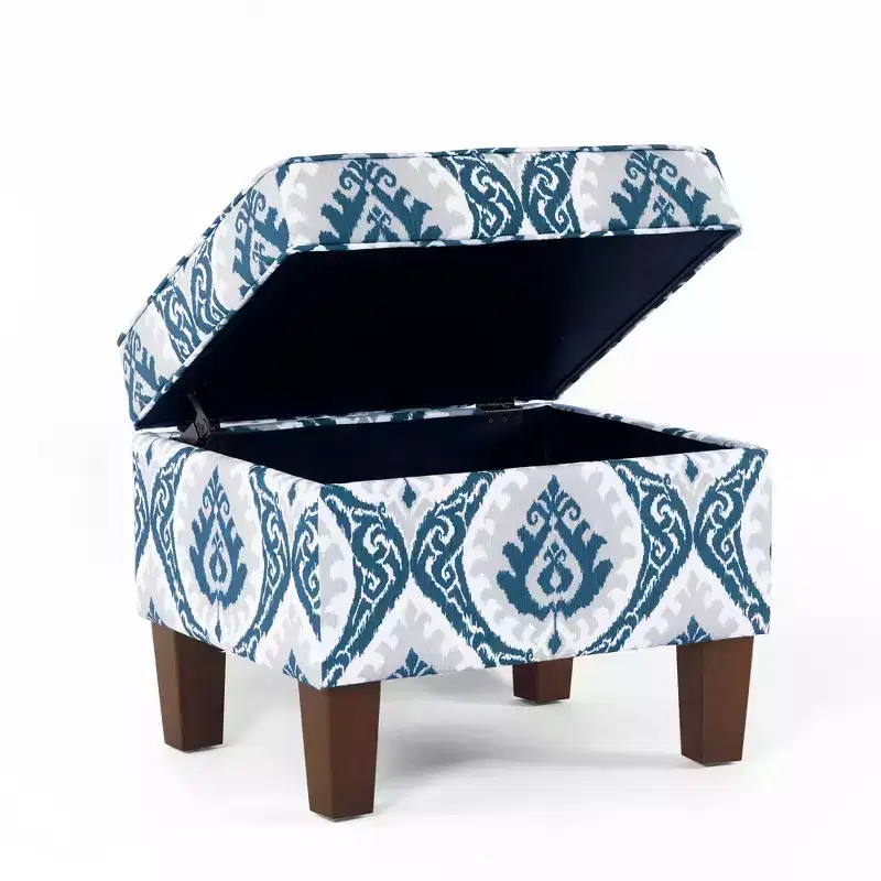 Medium Square Storage Ottoman with Hinged Lid - Cotton