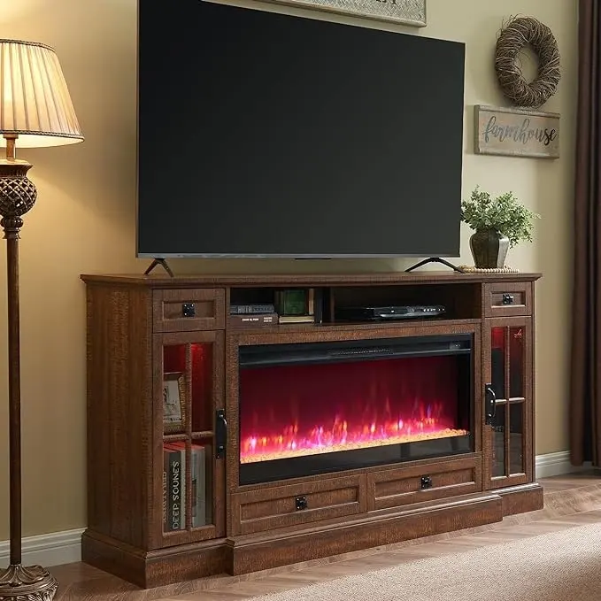 70 Farmhouse Fireplace TV Stand, Entertainment Center, Console Table