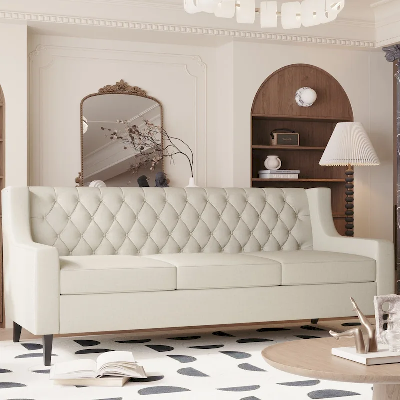 78.75 Polyester 3-Seater Sofa with Tufted Back and Cushions