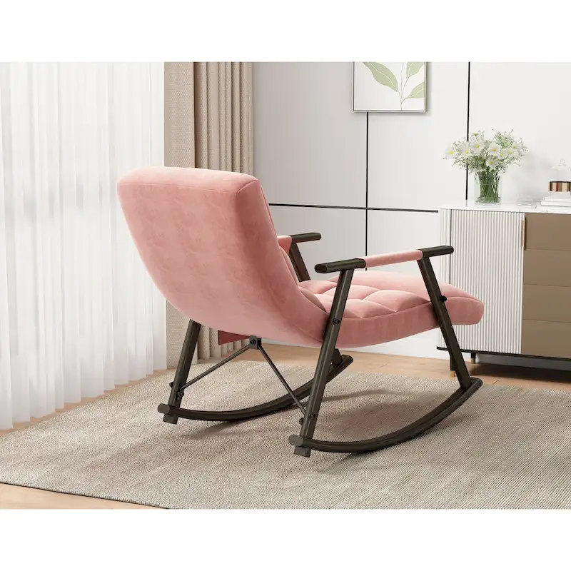 Casual folding rocking chair upholstered, lounge rocking chair adjustable high back and foot rest