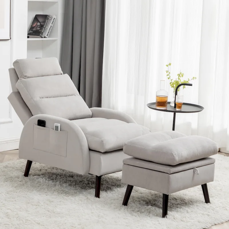 HOMYKA Accent Lounge Chair with Adjustable Backrest Storage Ottoman
