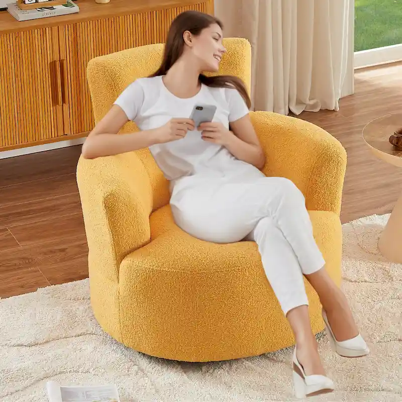 Grey/Green/Cream/Yellow Swivel Barrel Chair with Adjustable Headrest, Single Seat