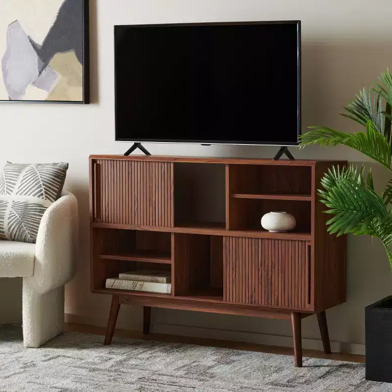Sliding Door Media Stand, Walnut