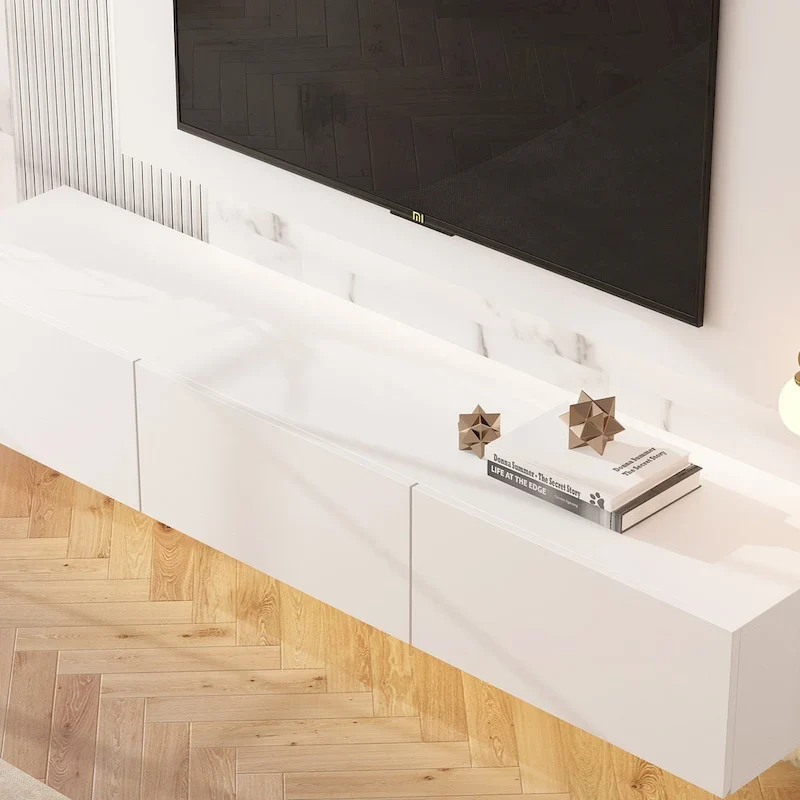 63 Floating Entertainment Center, Wall Mount LED TV Stand High Gloss