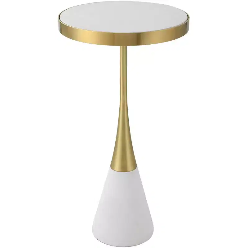 Uttermost Apex 12 1/2W Matte White Brushed Brass Round Accent Table