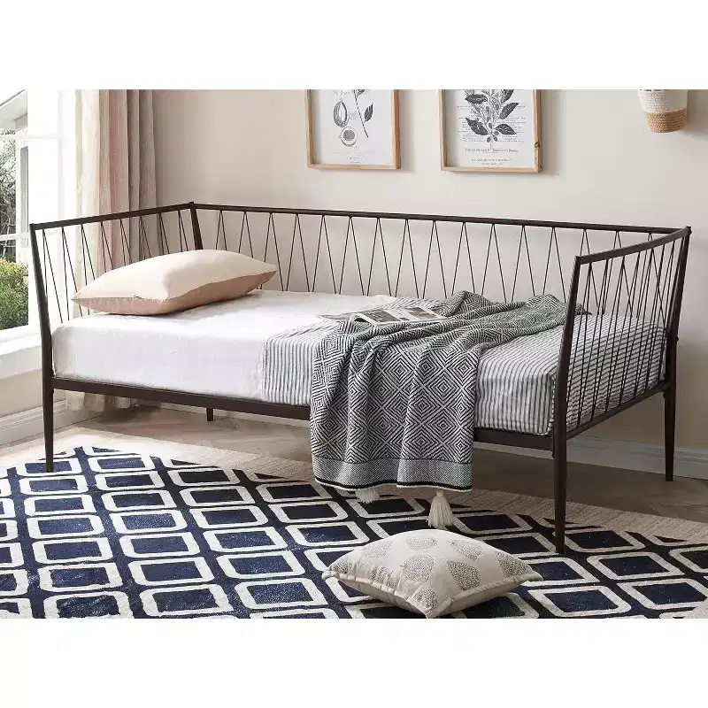 Modern Twin Size Metal Daybed Frame with Mattress Support, Bronze