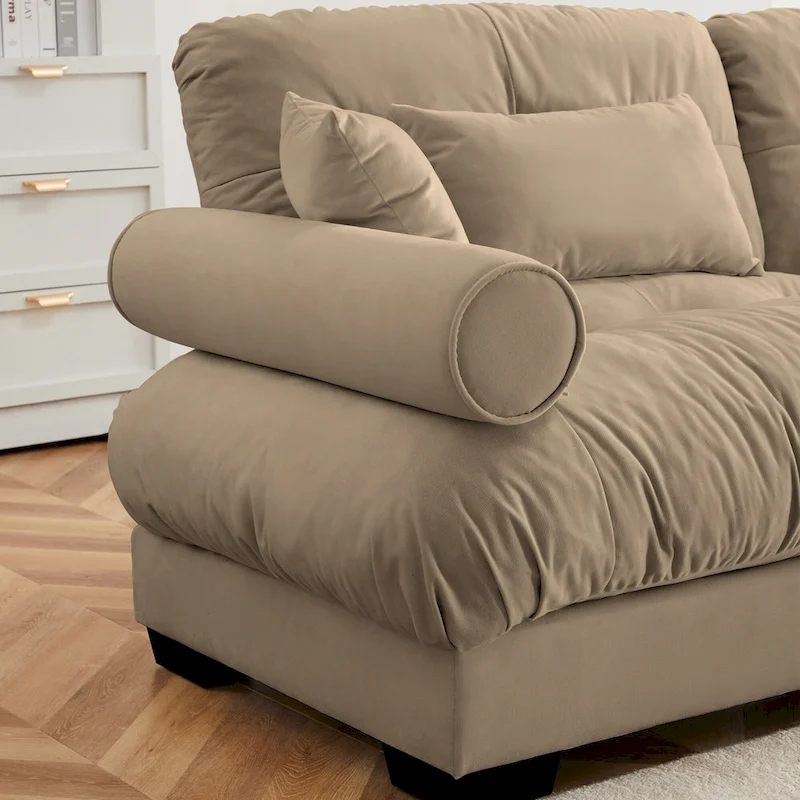 130 Velvet Modular 5-Seat Sofa with Cloud Cushion Sectional and Bolster Headrests
