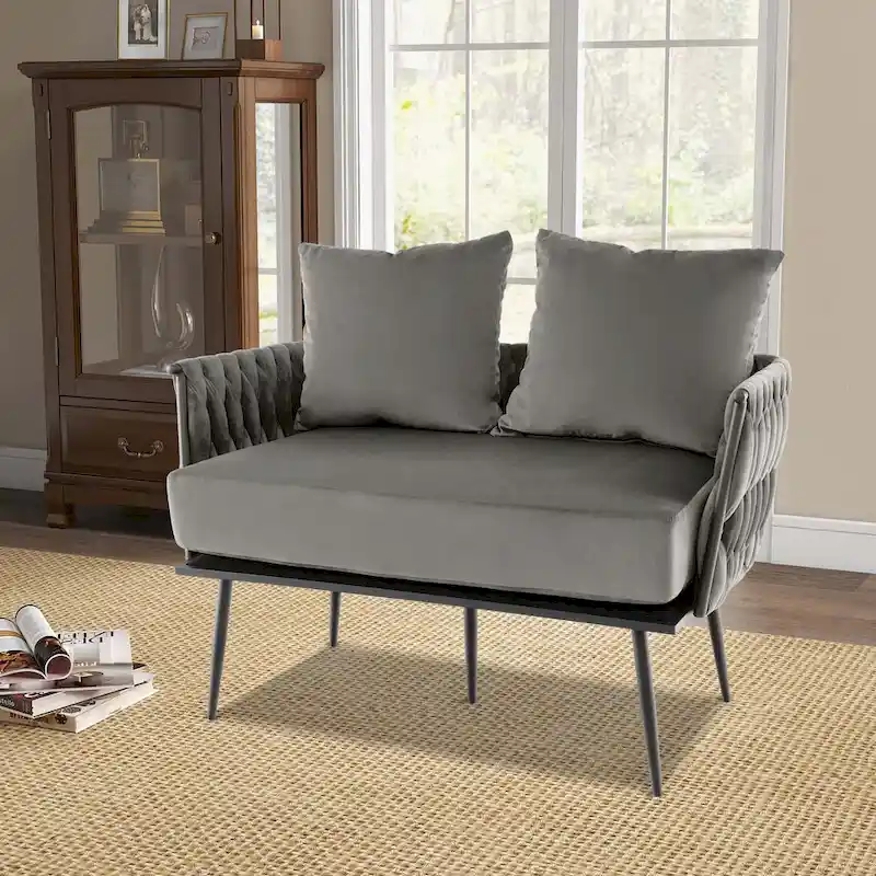 Costway Modern Loveseat Sofa Upholstered Dutch Velvet Couch with Woven - See Details