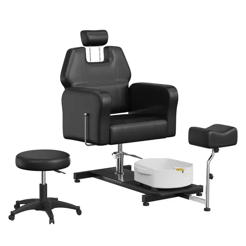 FinerFurnis Pedicure Chair, Stylish Pedicure Tub with Adjustable Foot Rest and Telescopic Headrest, Backrest Reclines Up to 130, No Plumbing