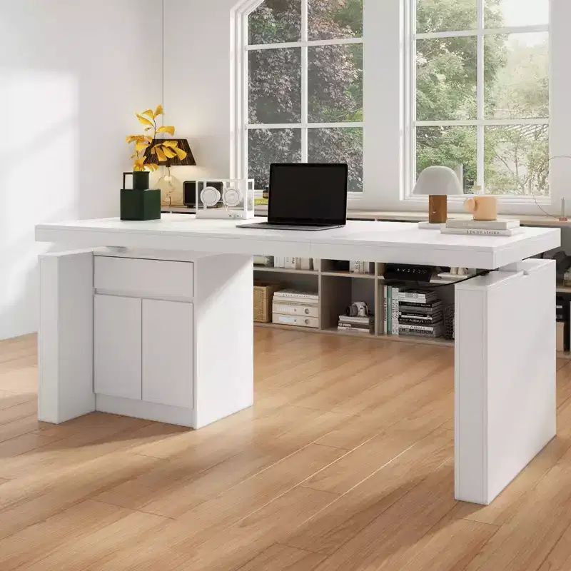 Famapy White Craft Desk With Adjustable Height and Storage Drawers Workstation Desk