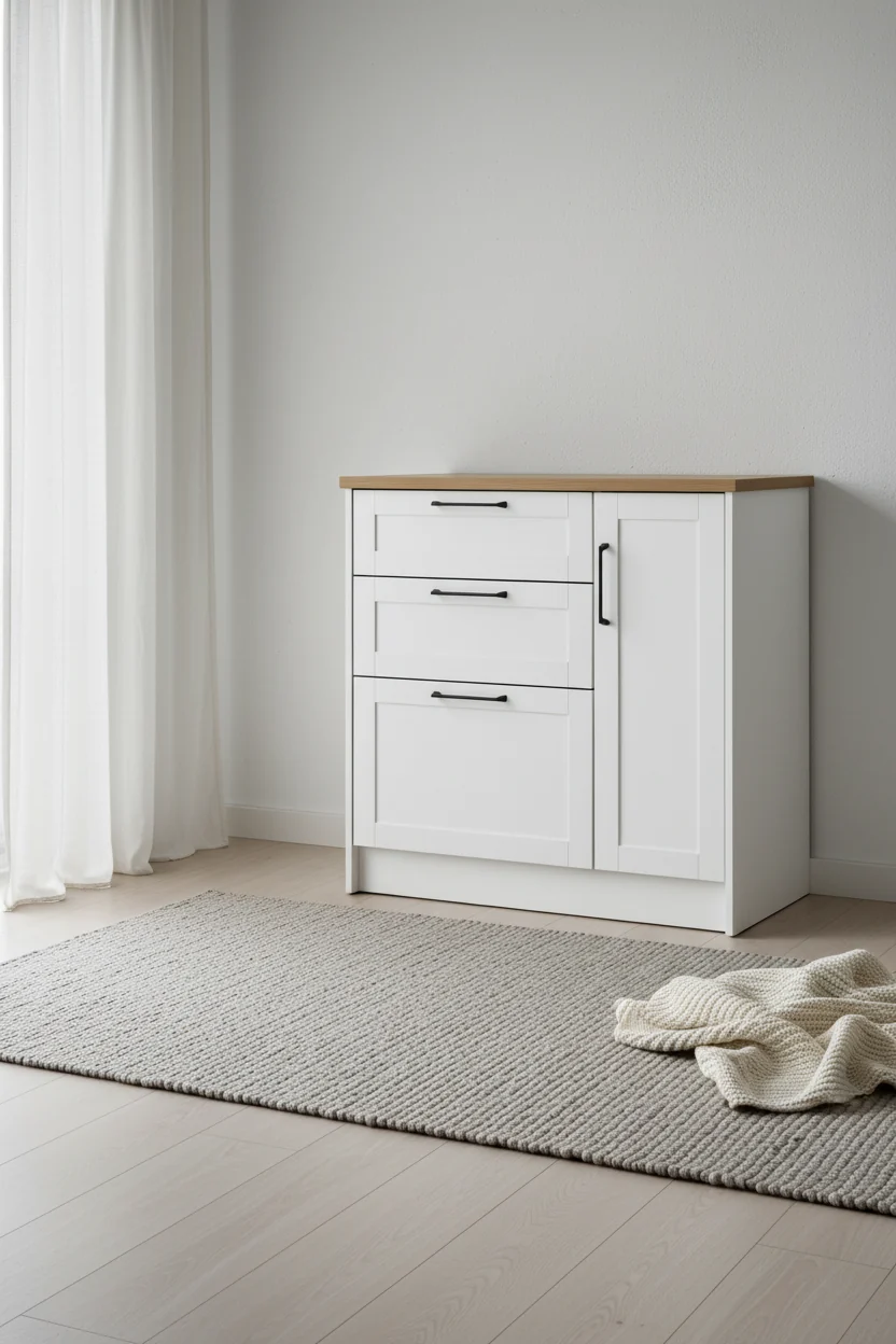 3-Drawer Kitchen Island with Door - White & Maple Nutmeg