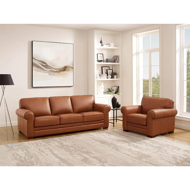 Hydeline Brookfield Top Grain Leather Sofa Set, Sofa and Chair