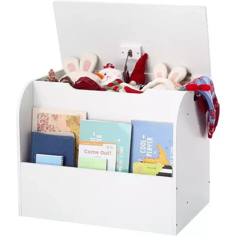 29.5 Modern Kids Toy Storage Organizer,Children Toy Box with Safety Hinge&Front Bookshelf,Toy Storage Chest Trunk for Living Room Playroom Classroom