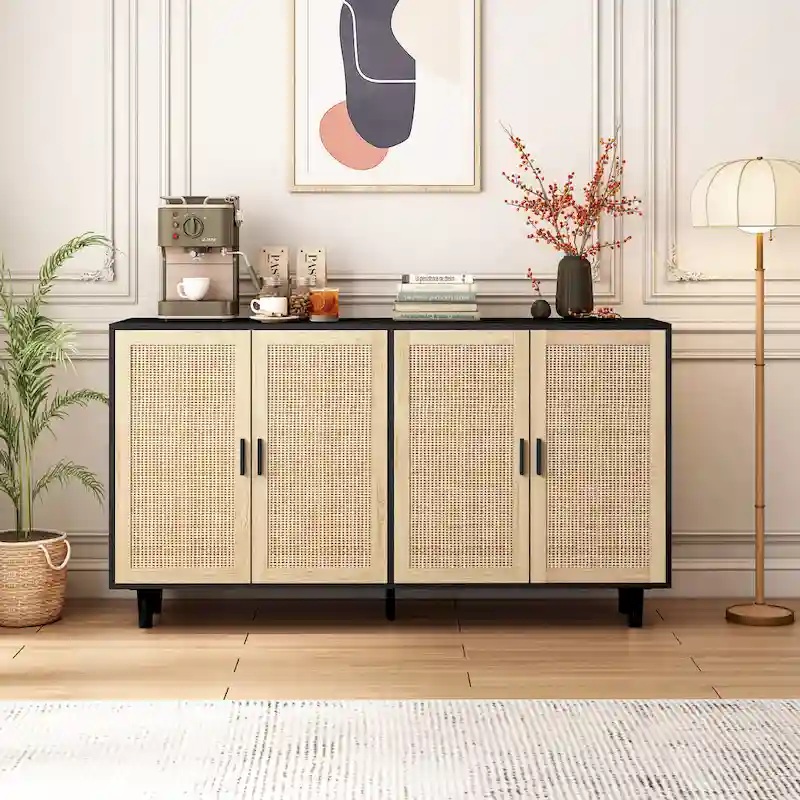 4-Door Rattan Decorative Storage Cabinet