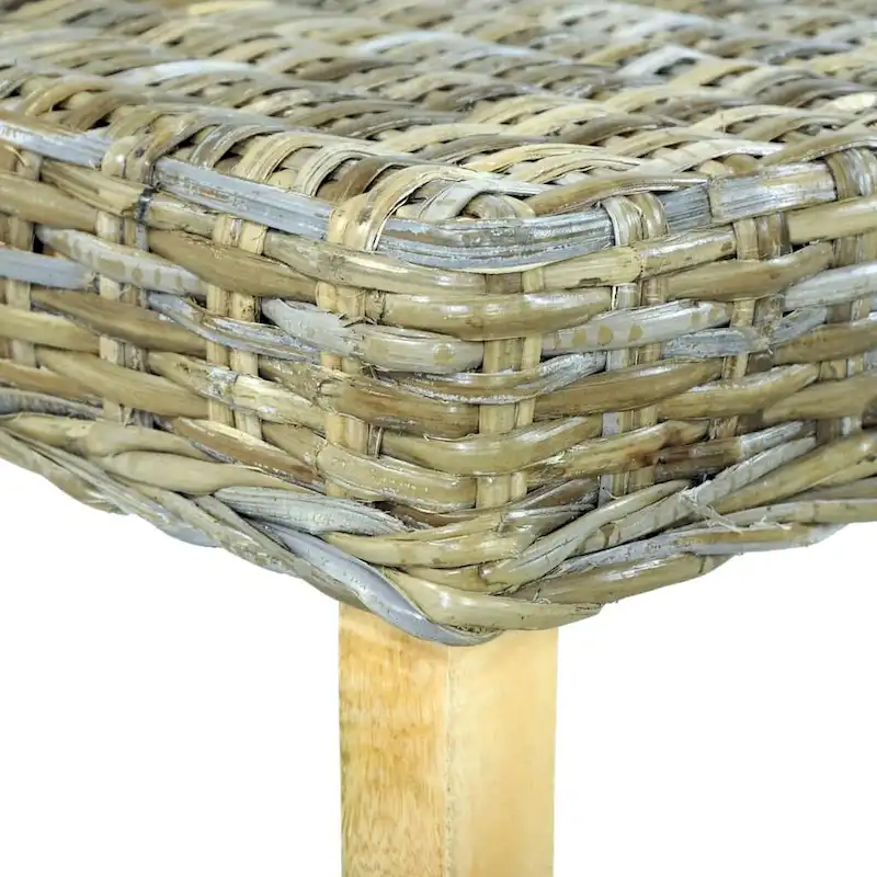 vidaXL Bench 43.3 Natural Kubu Rattan and Solid Mango Wood