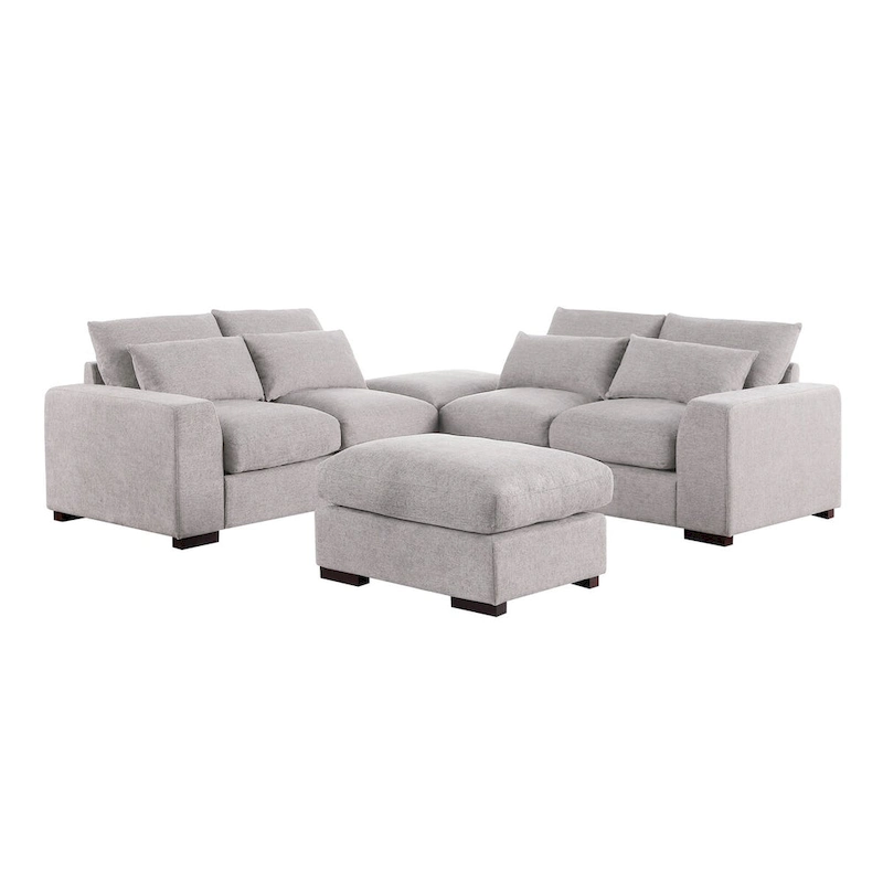 Tatman Linen Blend Sectional with Two Ottomans - 123.24W x 37.8D x 34.25H