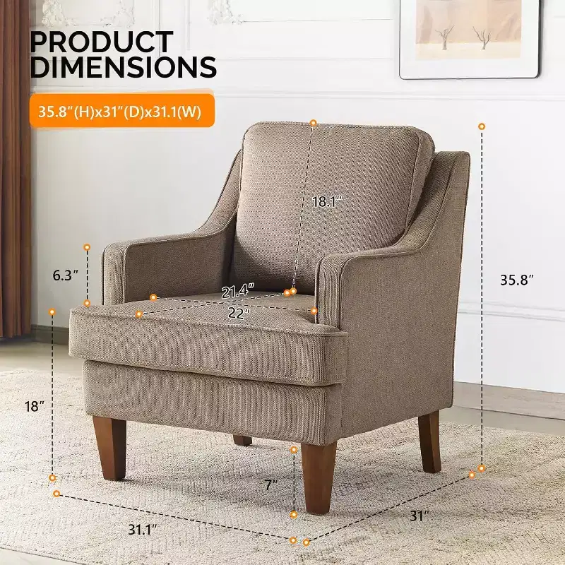 Mid-Century Modern Accent Chair, Light Brown Upholstered High Back Armchair