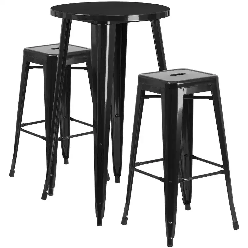 Merrick Lane Patio Set with Table and Backless Stools - Powder Coated Metal Frames for Indoor and Outdoor Use