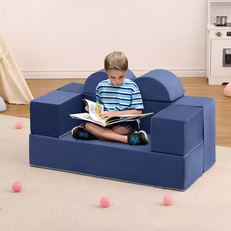 Kids Couch, Modular Foam Play Sofa Set with Detachable Cushions - Convertible for Bedroom Playroom